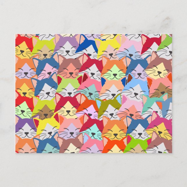 Viele farbenfrohe Katzen | Kitten Pet Pattern Gesc Postkarte (Vorderseite)