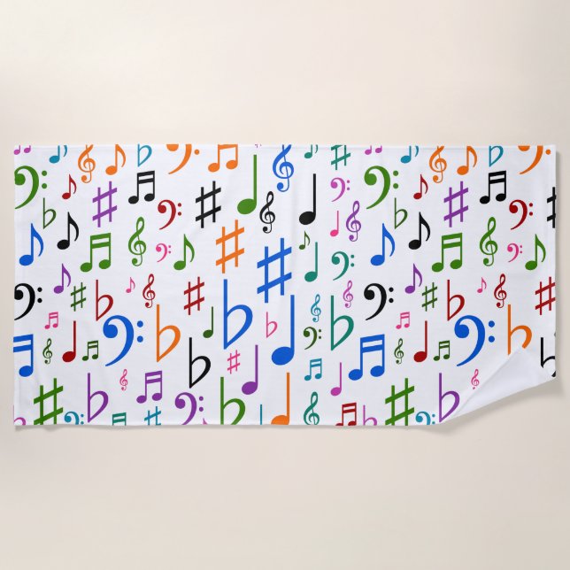 Viele farbenfrohe Musiknoten und Symbole Strandtuc Strandtuch (Vorderseite)