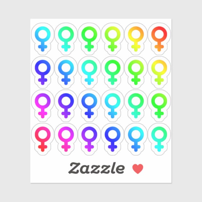 Viele farbenfrohe weibliche Gender-Symbole winzige Aufkleber (Blatt)