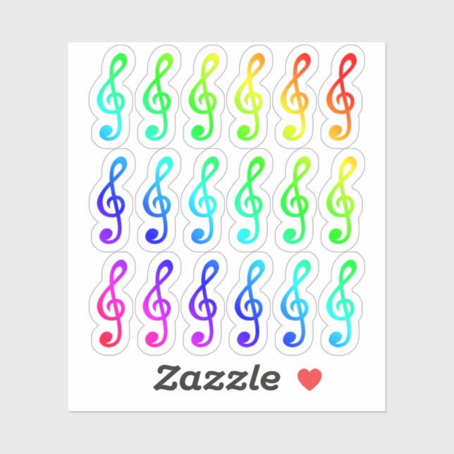 Viele farbenfrohe, winzige, musikalische Rainbow-T Aufkleber (Blatt)