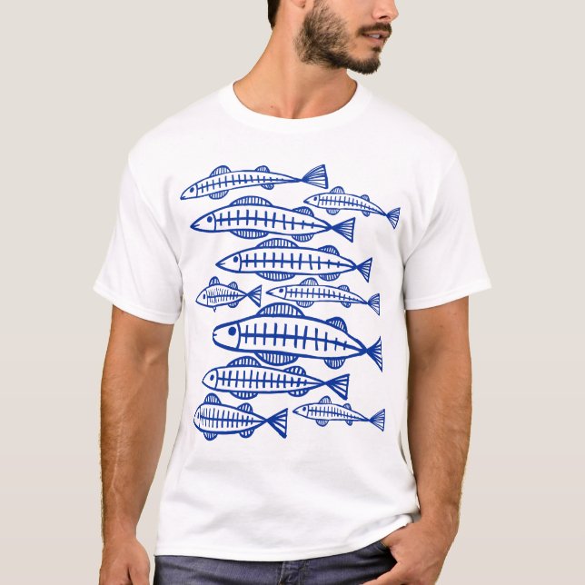 Viele Fische - Marineblau T-Shirt (Vorderseite)