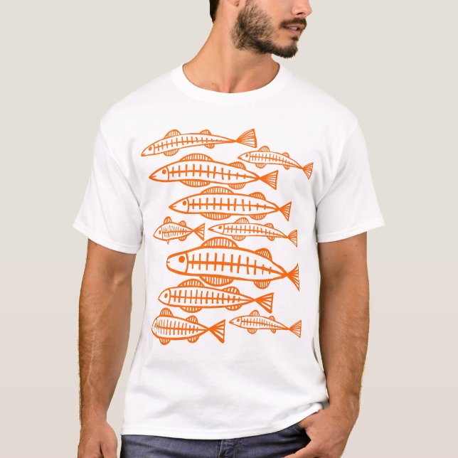 Viele Fische - Orange T-Shirt (Vorderseite)