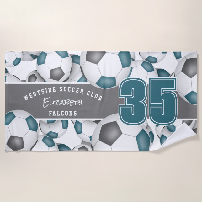 Viele Fußballbälle Mannschaftsgeist aquamarin grau Strandtuch (Vorderseite)