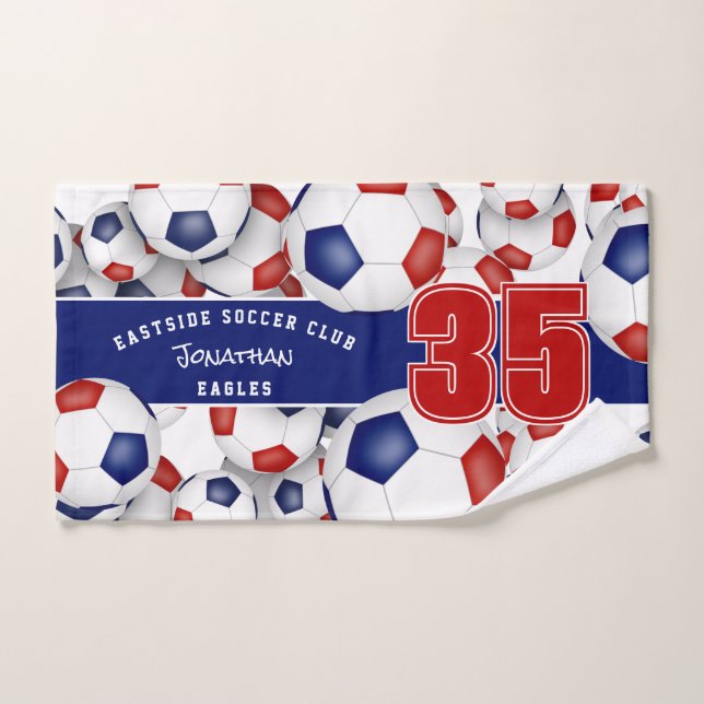 Viele Fußballbälle Rot-Blau-Sportteam-Name Handtuch (Handtuch)