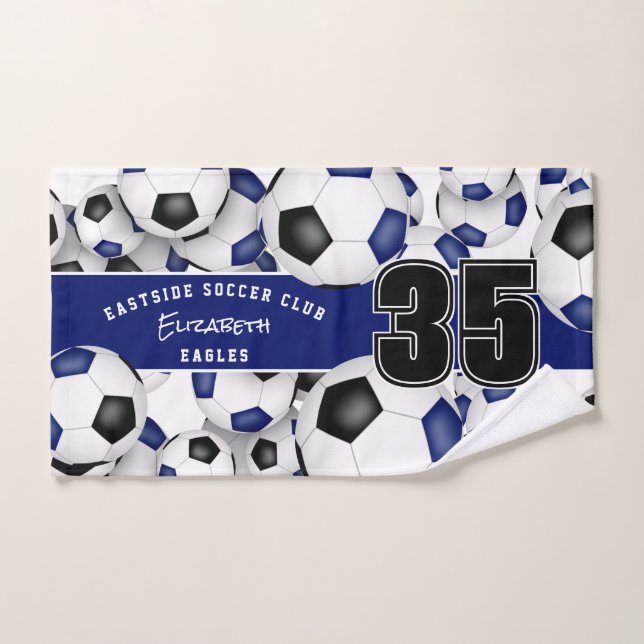 Viele Fußballbälle schwarz blaue Mannschaftsfarben Handtuch (Handtuch)