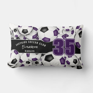 Viele Fußballbälle Teamgeist Geschenk lila schwarz Lendenkissen