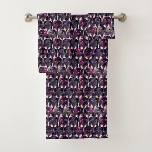 Viele Galaxy Cats Muster Badhandtuch Set (Insitu)