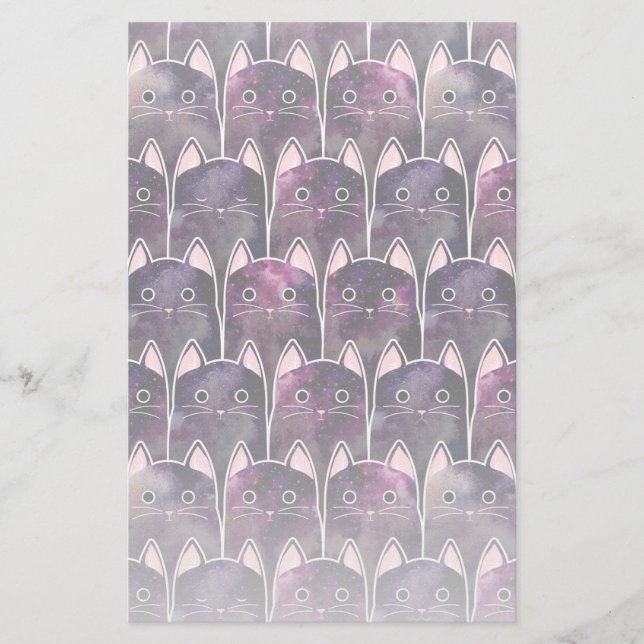 Viele Galaxy Cats Muster Briefpapier (Vorderseite)