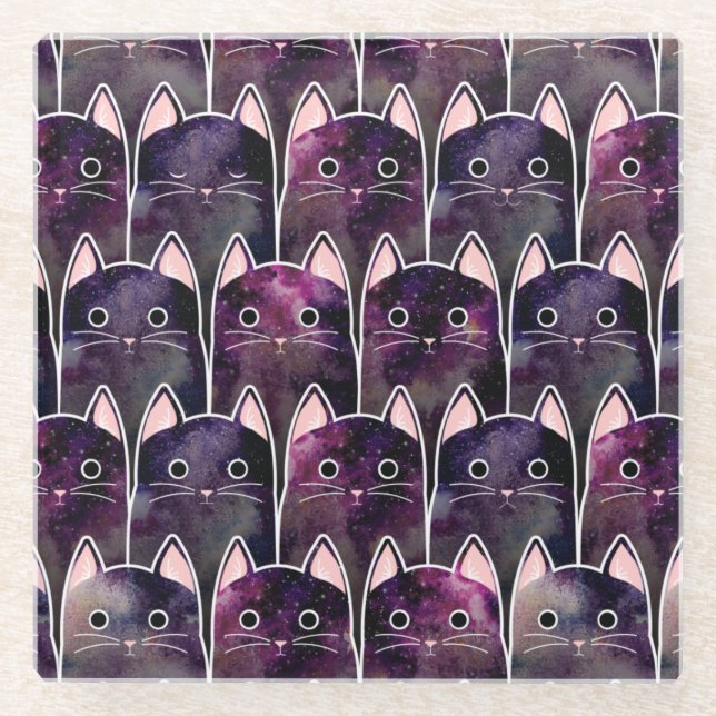 Viele Galaxy Cats Muster Glasuntersetzer (Vorderseite)