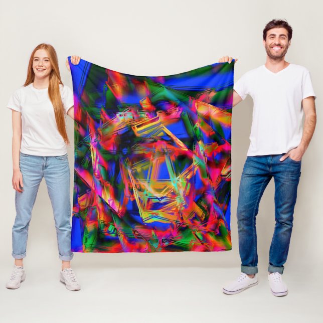 Viele gekrönte Quadrate mit bunten Pinselstrichen Fleecedecke (Beispiel)