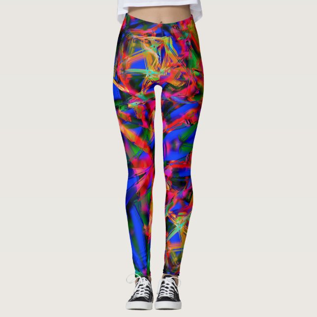 Viele gekrönte Quadrate mit bunten Pinselstrichen Leggings (Vorderseite)