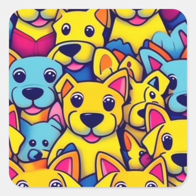 Viele gelbe Hunde Quadratischer Aufkleber (Vorderseite)