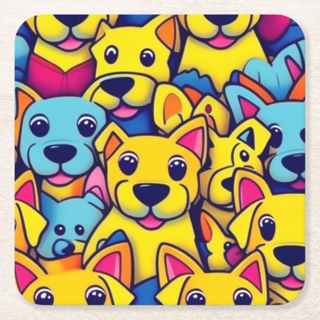 Viele gelbe Hunde Rechteckiger Pappuntersetzer (Vorderseite)