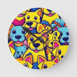 Viele gelbe Hunde Runde Wanduhr