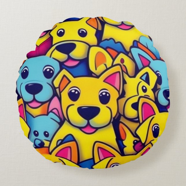 Viele gelbe Hunde Rundes Kissen (Vorderseite)