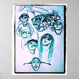 viele Gesichter zeichnen Poster