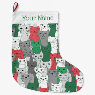 Viele Green Red Cats Design Weihnachts-Strumpf Großer Weihnachtsstrumpf
