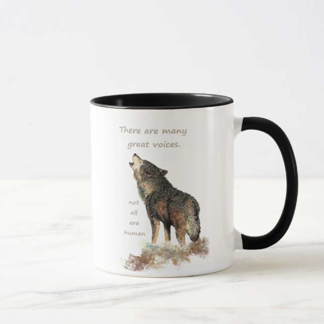 Viele große Stimmen Inspiration Wolf Zitat Tasse (Rechts)