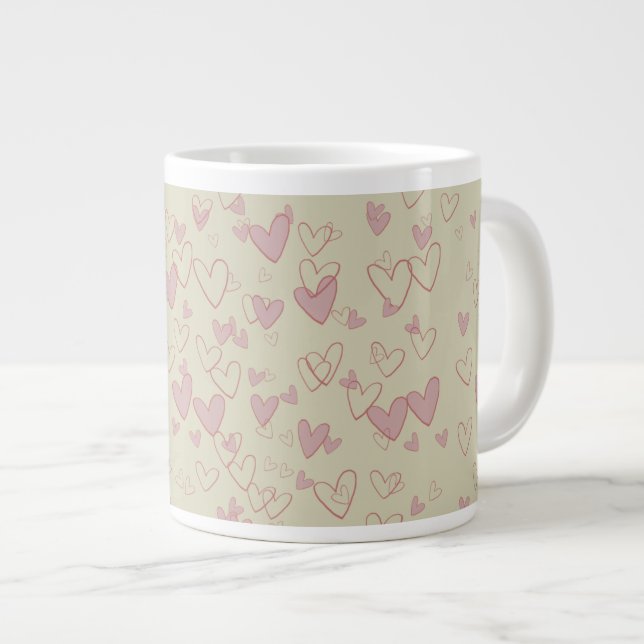 Viele Herzen Beige große Tasse. Jumbo-Tasse (Vorderseite Rechts)