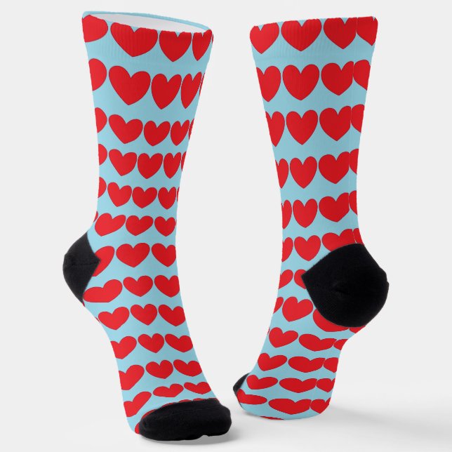 Viele Herzen, rot & blau Socken (Gewinkelt)