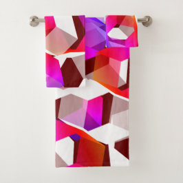 Viele Hexagons mit dunkelrotem Hintergrund Badhandtuch Set
