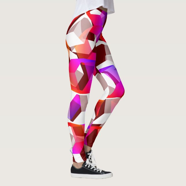 Viele Hexagons mit dunkelrotem Hintergrund Leggings (Rechts)