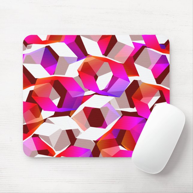 Viele Hexagons mit dunkelrotem Hintergrund Mousepad (Mit Mouse)