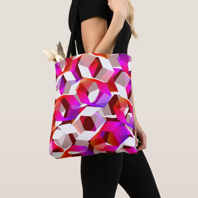 Viele Hexagons mit dunkelrotem Hintergrund Tasche (Von Nahem)