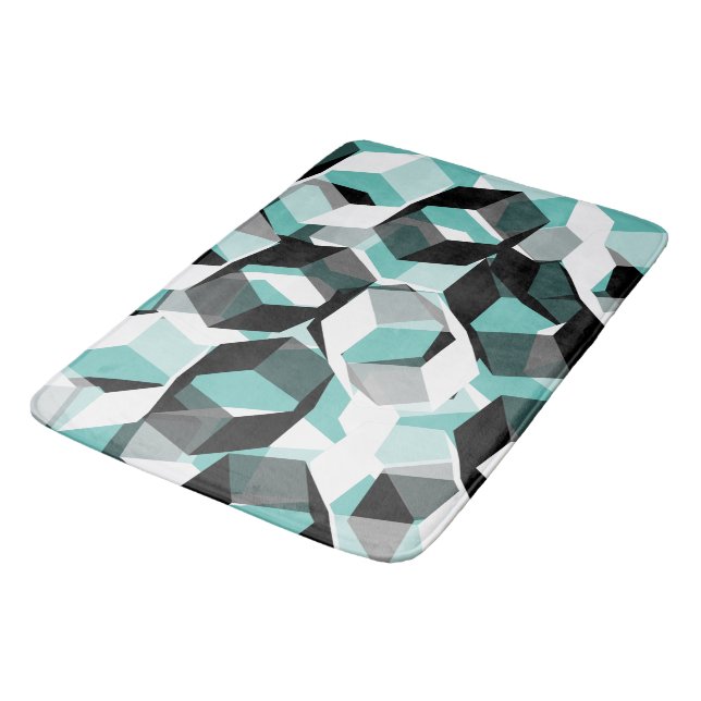 Viele Hexagons mit farblosen Teilen, auf leicht aq Badematte (Schrägansicht)
