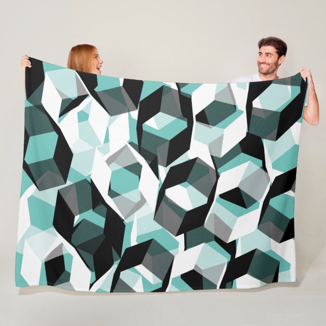 Viele Hexagons mit farblosen Teilen, auf leicht aq Fleecedecke (Beispiel)