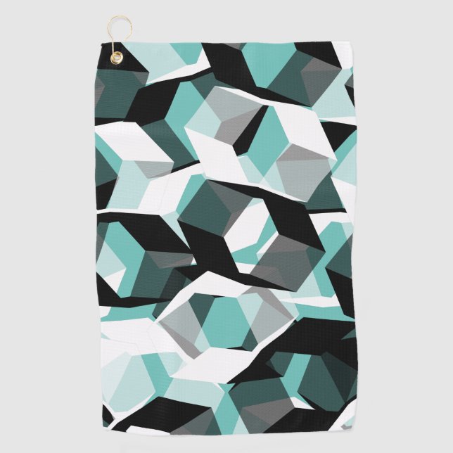 Viele Hexagons mit farblosen Teilen, auf leicht aq Golfhandtuch (Vorderseite)