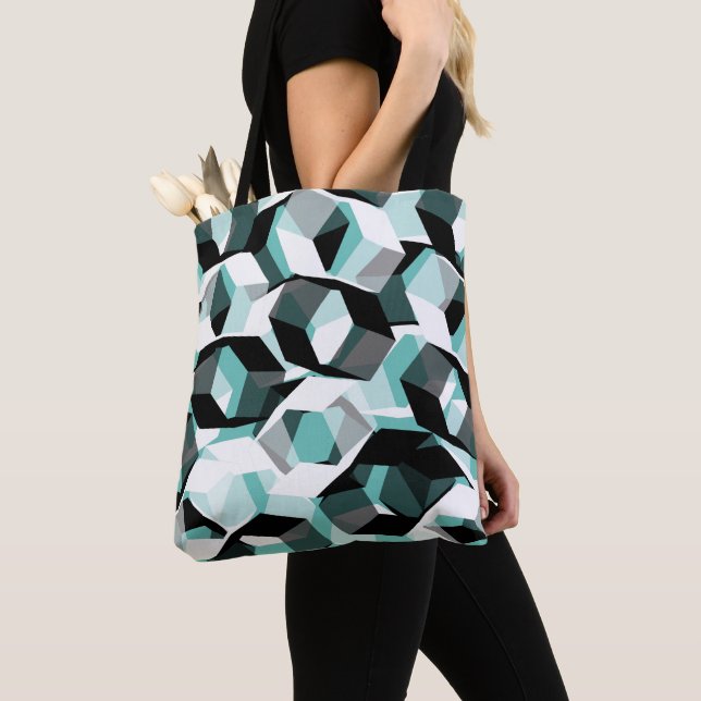 Viele Hexagons mit farblosen Teilen, auf leicht aq Tasche (Von Nahem)