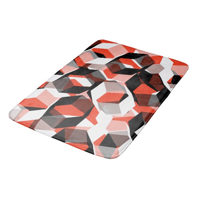 Viele Hexagons mit farblosen Teilen, in klarem Rot Badematte (Schrägansicht)