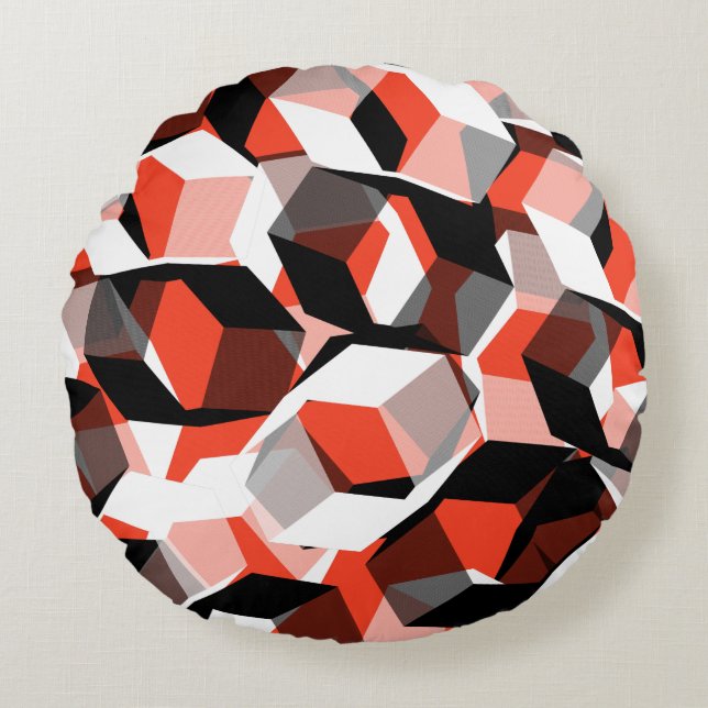 Viele Hexagons mit verfärbten Teilen in hellrot Rundes Kissen (Vorderseite)