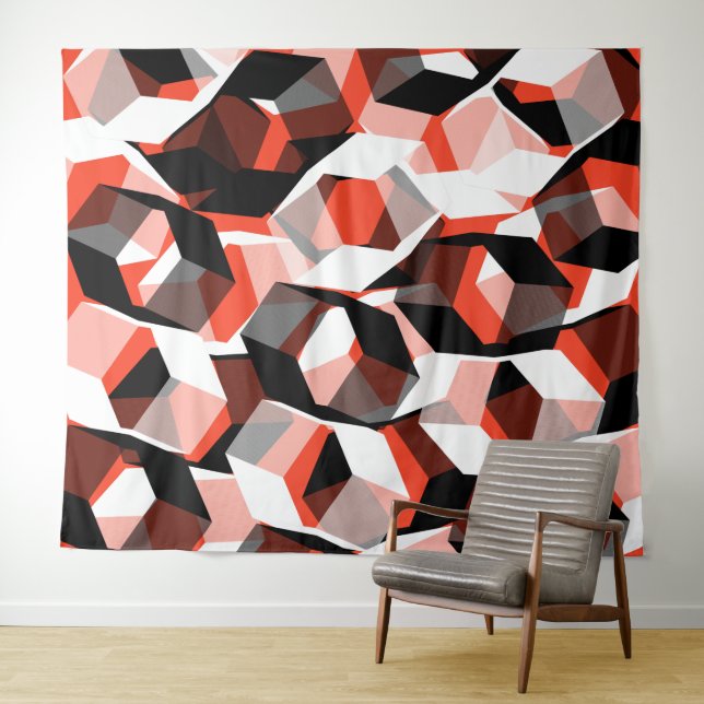 Viele Hexagons mit verfärbten Teilen in hellrot Wandteppich (Beispiel (Horizontal))