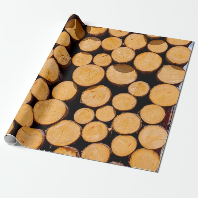 Viele Holzstämme runder Teakholz-Baumstämme Geschenkpapier (Ungerollt)