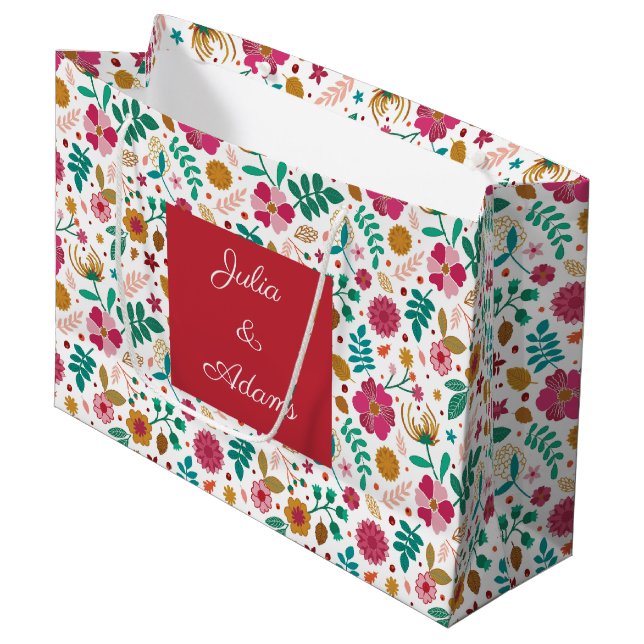 Viele huschige weiße Geschenktasche Große Geschenktüte (Vorderseite Schrägansicht)