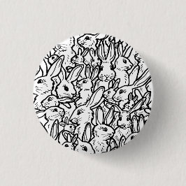 Viele Kaninchen Zeichnete Schwarz & Weiß Spaß Bunn Button