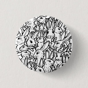 Viele Kaninchen Zeichnete Schwarz & Weiß Spaß Bunn Button