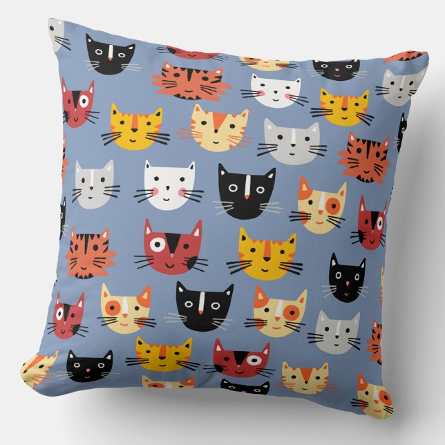 Viele Katzen Kissen (Funny kitty cat faces blue throw pillow)
