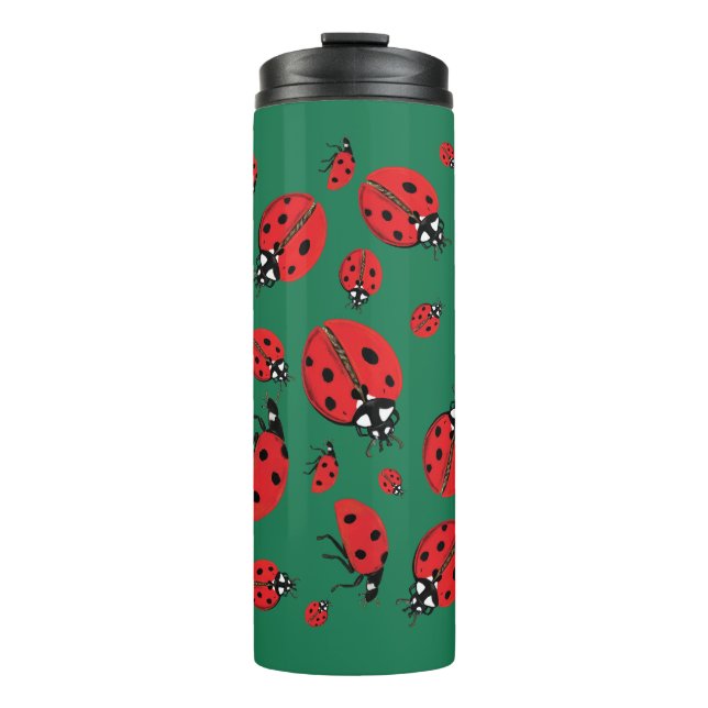 Viele Ladybugs Lucky Pattern Green Thermosbecher (Vorderseite)