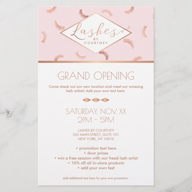 Viele Lashes Muster Lash Salon Pink/Rose Gold Flyer (Vorne)