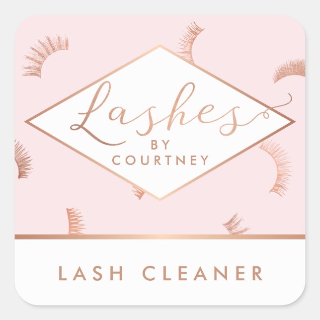 Viele Lashes Muster Lash Salon Pink/Rose Gold Quadratischer Aufkleber (Vorderseite)