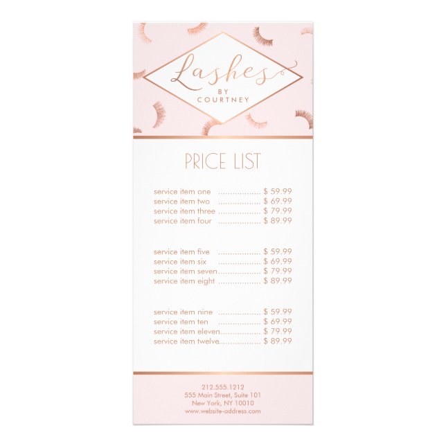 Viele Lashes Muster Lash Salon Pink/Rose Gold Werbekarte (Vorne)