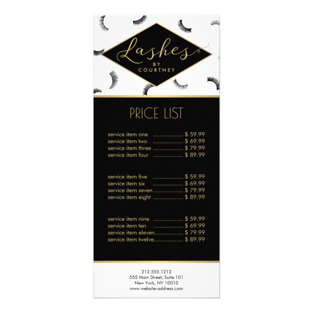 Viele Lashes Muster Lash Salon Weiß/Schwarz/Gold Werbekarte (Vorne)