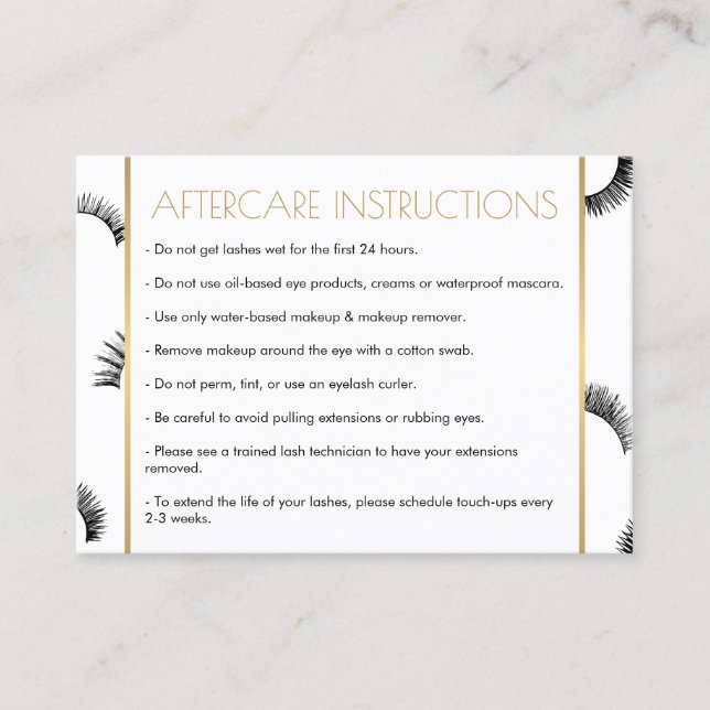 Viele Lashes Salon White/Black Aftercare Card Visitenkarte (Vorderseite)