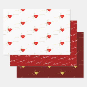 VIELE LIEBE GOLD MODERNES SKRIPT MIT HEIZEN GESCHENKPAPIER SET