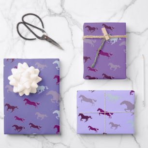 Viele Lila Blue Horses Wrapping Paper Sheets Geschenkpapier Set