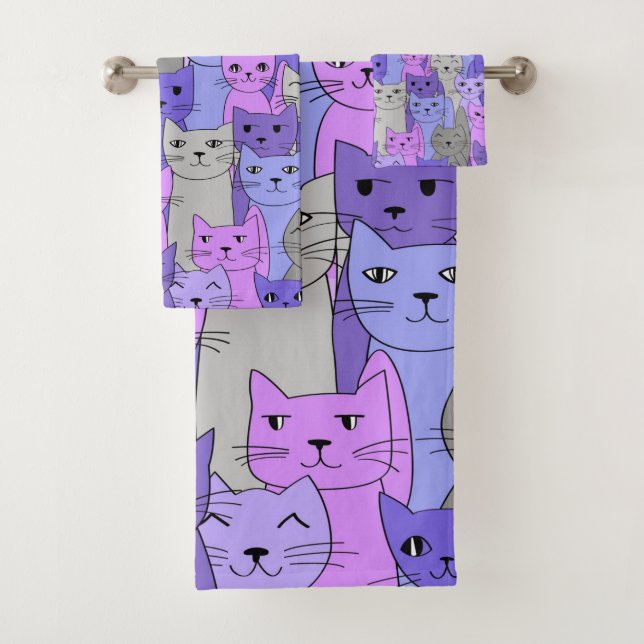 Viele Lila Katzen Design Badetücher Set (Insitu)