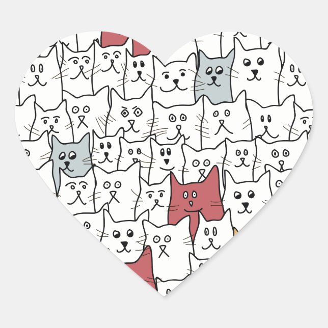 Viele lustige Katzen Herz-Aufkleber (Vorderseite)